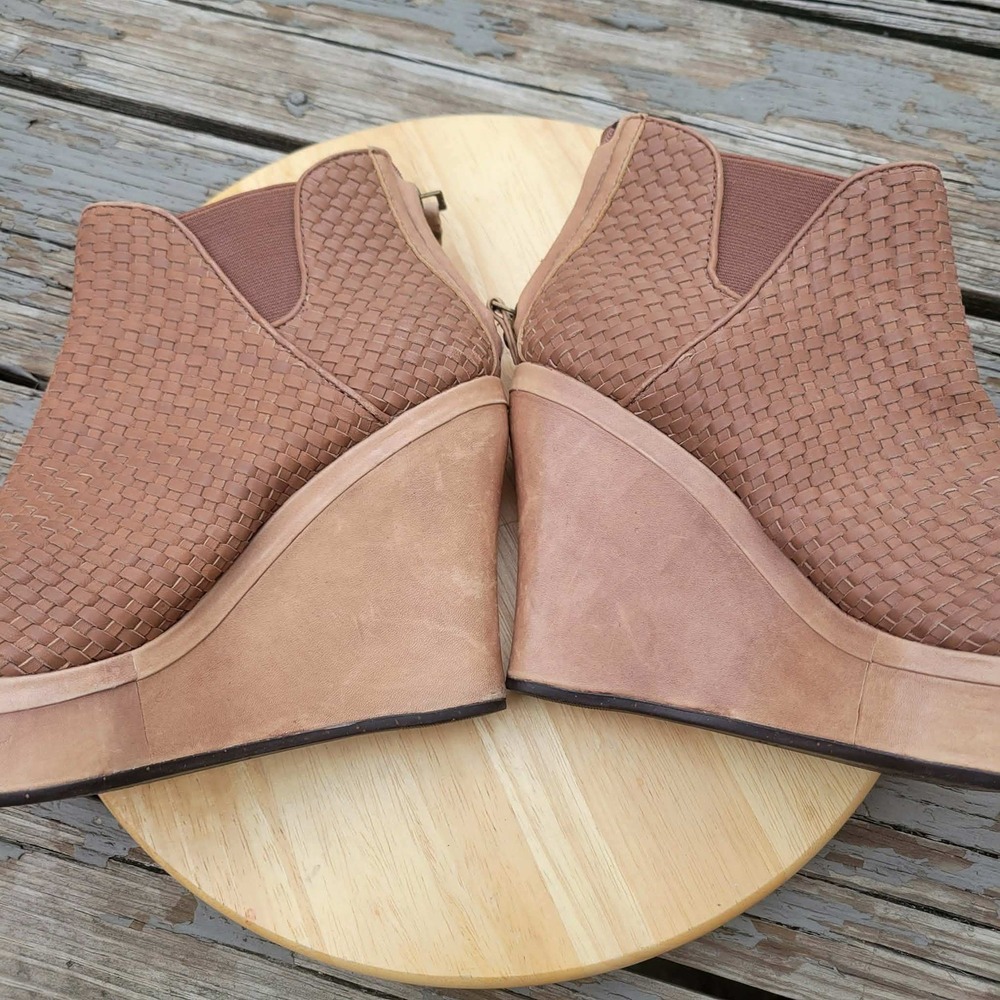 UGG Hamra Womens 8 US Woven Leather Peep Toe Wedge Booties Boho Chestnut 1002897 - Picture 3 of 15